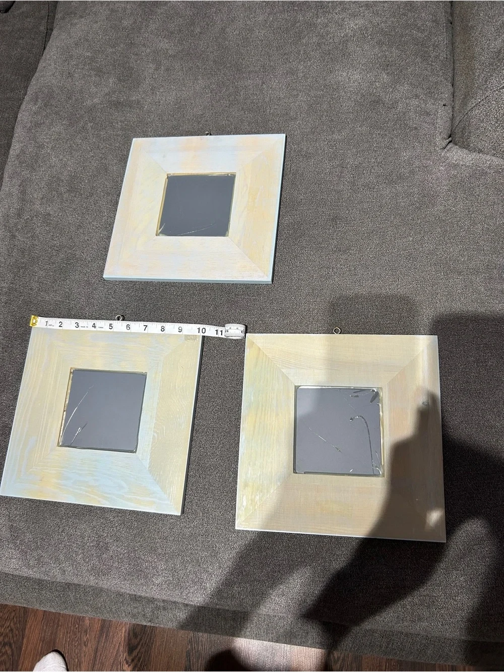 Set of 3 White Square Wall Mirrors - Contemporary Home Wall Decor (10in X 10in)